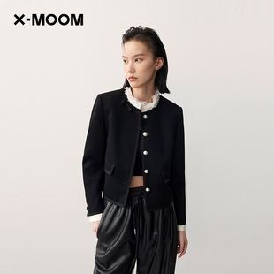 商场同款x--moom2024春季小香风，设计感蕾丝，圆领外套女