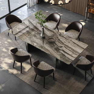 天然威尼斯棕大理石餐桌长方形家用意式轻奢现代高端别墅餐桌