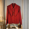 红色短款奢品高定双面羊绒大衣，50山羊绒50绵羊毛方领时尚w披肩款