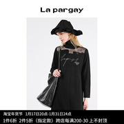 Lapargay纳帕佳2024女装黑色裙子个性时尚长袖高领拼接连衣裙