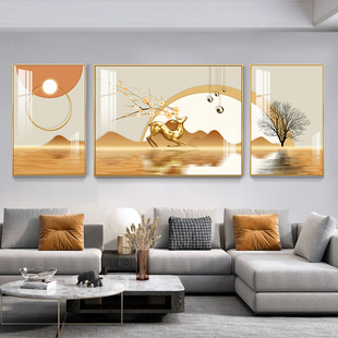 现代简约侘寂风的客厅装饰画时尚大气沙发背景墙挂画轻奢水晶壁画