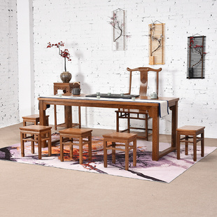 鸡翅木茶桌椅组合新中式仿古茶室茶几实木功夫茶台泡茶桌红木家具