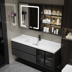 现代简约智能浴室柜组合实木卫生间陶瓷一体盆，洗手洗脸洗漱台套装