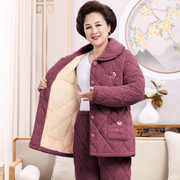 睡衣女秋冬季中老年妈妈，珊瑚绒三层，夹棉婆婆装加厚保暖棉袄家居服