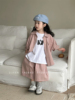 韩版夏季女童复古纯色，短袖西装套装，男宝宝时髦七分裤两件套