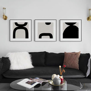 黑白抽象客厅沙发背景墙，挂画现代简约餐厅装饰画样板间正方形壁画