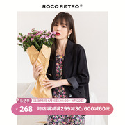 roco黑色复古小西装外套，女chic小西服2024春款高级设计感小众上衣