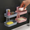 创意免打孔肥皂盒卫生间沥水壁挂，香皂盒浴室置物架吸盘双层肥皂架