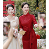 妈妈婚宴装旗袍敬酒服高贵年轻红色新中式喜婆婆婚礼服2024