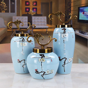 新中式摆件家居装饰花瓶三件套F样板间客厅玄关软装陶瓷工艺