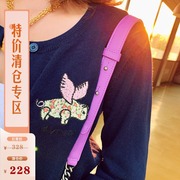 【】 小飞猪刺绣深蓝色宽松针织开衫外套女春夏空调衫