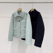 诺小拉真品 秋冬 韩国设计师品牌 KP家 学院风短羊毛大衣绿黑