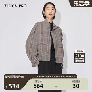 Zukkapro卓卡女装秋冬不对称拉链设计复古风条纹百搭短款外套