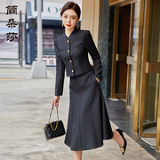 黑色短款小西装外套，女2023春秋韩版名媛，小香风西服半身裙套装
