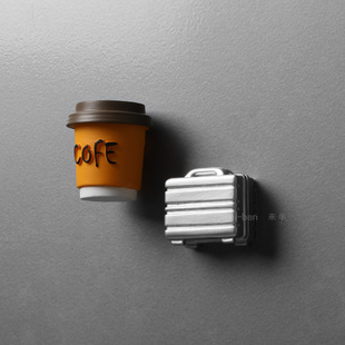未半定制一杯咖啡一个旅行箱，的旅游系列，冰箱贴磁铁磁贴个性创意