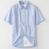 蓝白细竖条纹短袖衬衫男装，半袖衬衣服，日系潮休闲百搭宽松纯棉夏天