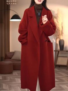 2023双面羊绒红色呢子，大衣新年战袍圣诞毛呢，外套女秋冬高级感