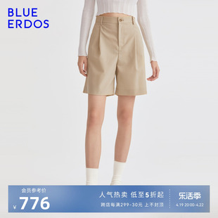 blueerdos春夏女装，通勤简约小个子羊毛，混纺宽松休闲短裤