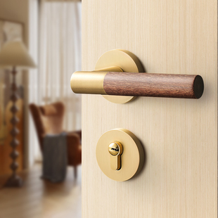 新中式卧室门锁房间复古磁吸静音门把手实木木门分体锁室内房门锁