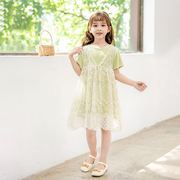 女童夏季蕾丝长款t恤假两件连衣裙儿童中大童时尚气质纯棉公主裙
