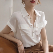 雪纺白色衬衫女夏薄款设计感2023小众设计感气质洋气韩版上衣
