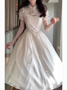 国风新中式订婚日常白色吊带高贵礼服气质高级感罩衫连衣裙两件套