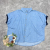 日单短袖印花蓝色牛仔衬衫女2024夏季Polo领纯棉大码蝙蝠衫