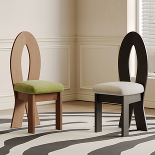 法式复古餐椅北欧设计师人鱼椅中古风，靠背椅家用实木橡木梳妆椅子