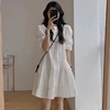 韩国chic设计感小众褶皱泡泡袖，法式连衣裙女夏季小个子显瘦短裙子