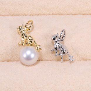 DIY手工制作珍珠项坠不含珍珠单个猫款吊坠银饰 s925纯银吊坠配件