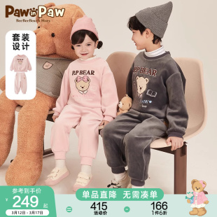 PawinPaw卡通小熊童装秋冬男女童加绒卫衣套装学院风