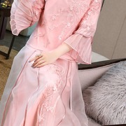 复古中式改良汉服上衣女2021夏季中国风仙气飘逸时尚减龄少女套装