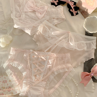 5件88折森日和叶纯欲网纱蕾丝内裤女日系粉色甜美纯棉女士三角裤