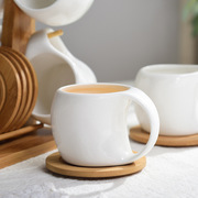 简约水具套装陶瓷咖啡杯碟套装耐热水杯创意6件套带竹架杯垫
