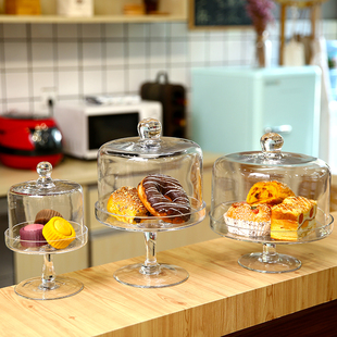 欧式大号玻璃蛋糕盘，透明防尘罩高脚水果盘甜品，台面包试吃家居摆件