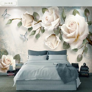 8D浮雕玫瑰花电视背景墙壁画简约客厅卧室壁纸沙发影视背景墙布