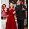 旗袍敬酒服新娘2024酒，红色小个子订婚礼服裙，结婚蕾丝中式改良