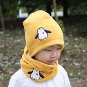 冬季加绒加厚儿童帽子男童围巾，套装宝宝卡通保暖女童帽子围脖套