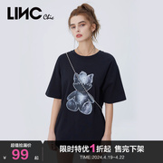 LINCCHIC金羽杰T恤女萌宠图案印花宽松圆领短袖女T恤S222TS280