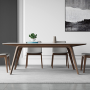实木岩板餐桌现代简约进口白蜡木实木腿，长方形亮光白色岩板餐桌椅