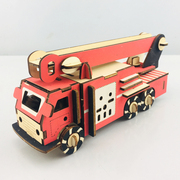 消防车木制仿真3d立体拼图，儿童手工益智玩具，男孩礼物diy车模型