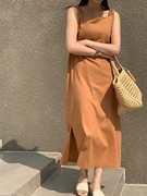  韩国 Proper23年夏优雅知性气质吊带长裙纯色百搭连衣裙