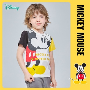 迪士尼童装男童短袖t恤夏季撞色米奇男孩，洋气衣服儿童薄款上衣