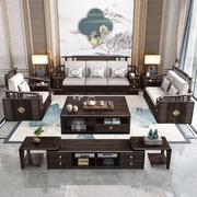 新中式实木沙发客厅全套组合全实木布艺沙发，储物中式乌金木沙发