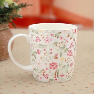 骨瓷杯子家用办公室女士可爱水杯咖啡杯陶瓷盖杯花纹马克杯茶杯
