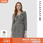 ELLASSAY歌力思秋冬荷叶飞边收腰显瘦连衣裙女EWE324Y10000