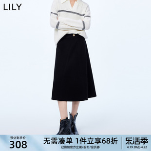 LILY女装复古简约优雅赫本风气质通勤款伞裙高腰A字半身裙