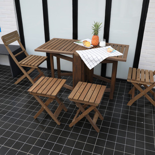 简易实木免安装加长折叠桌子小户型餐桌，组合家用露台户外防腐桌椅