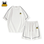 PANCOAT 夏季港式复古潮流休闲运动短裤套装男士宽松潮牌短袖T恤