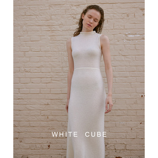 whitecube极简修身中长款羊毛无袖，半高领针织，连衣裙子显瘦女春秋